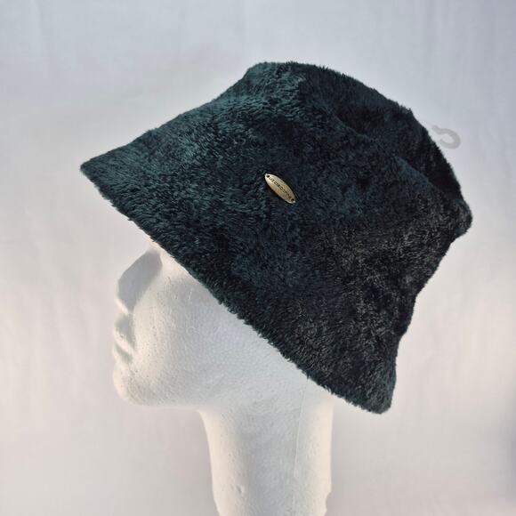 LIZ CLAIBORNE Vintage 90s Wide Brim Fur/Fluffy Dark Green Bucket Hat - Picture 1 of 7
